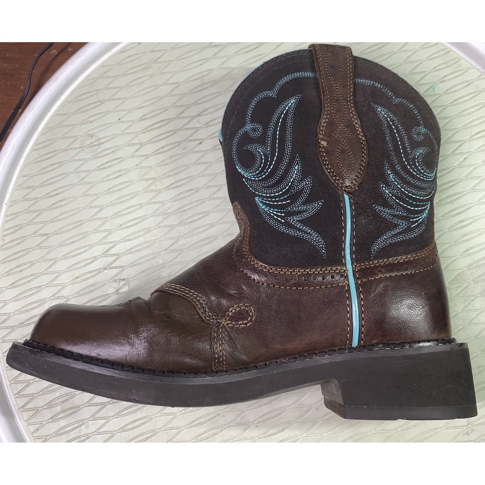 Ariat Women Leather Fatbaby Heritage Cowboy Boot Brown& Teal Cowgirl Westrn 7.5B - Picture 10 of 12